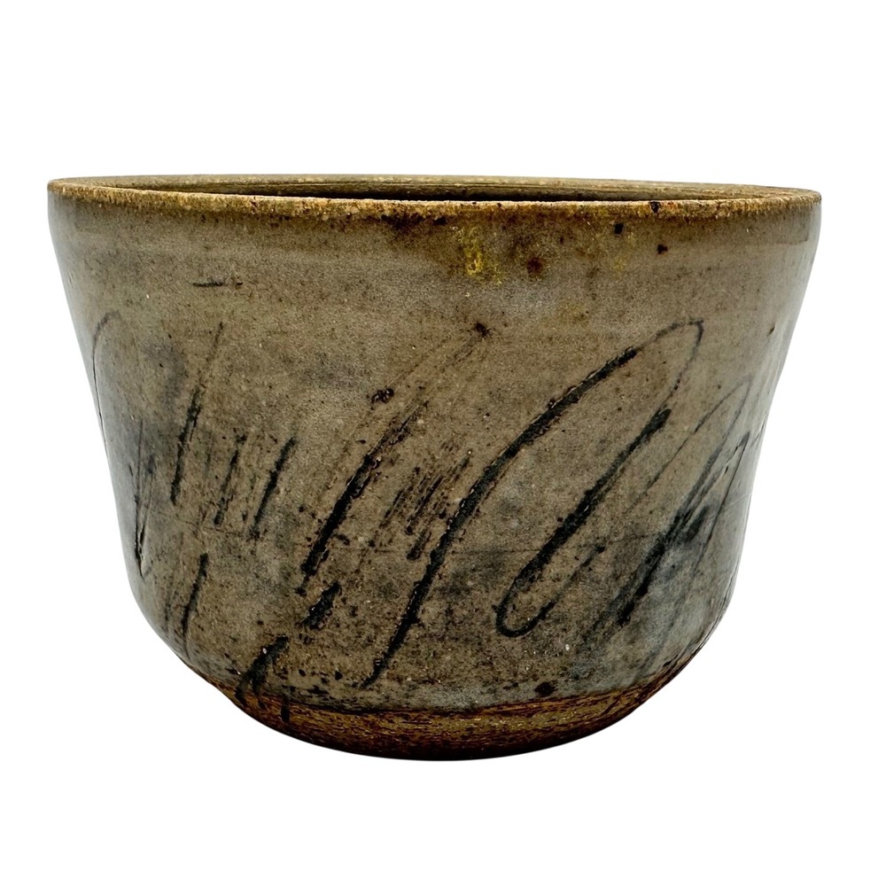 Gloria Studio Art Pottery Bowl Hand Thrown Stoneware Signed Brutalist MCM Gray